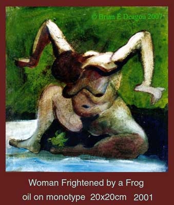 woman frightened by a frog